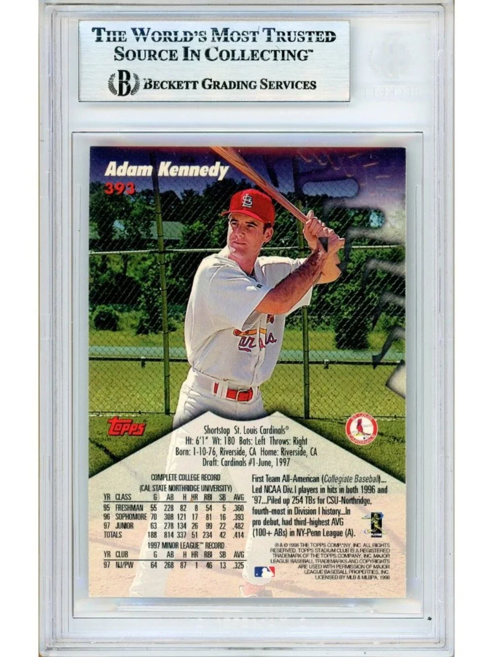Adam Kennedy Signed 1998 Stadium Club #393 Card Slabbed Cardinals
